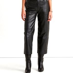 Ralph Lauren Cropped Wide-Leg Leather Pant In Black
